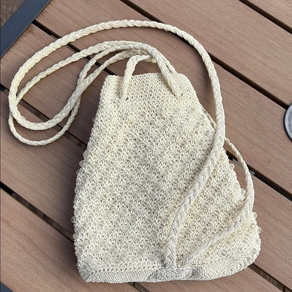 Xhilaration Beaded Cream Woven Backpack Bag sizable Purse NNT